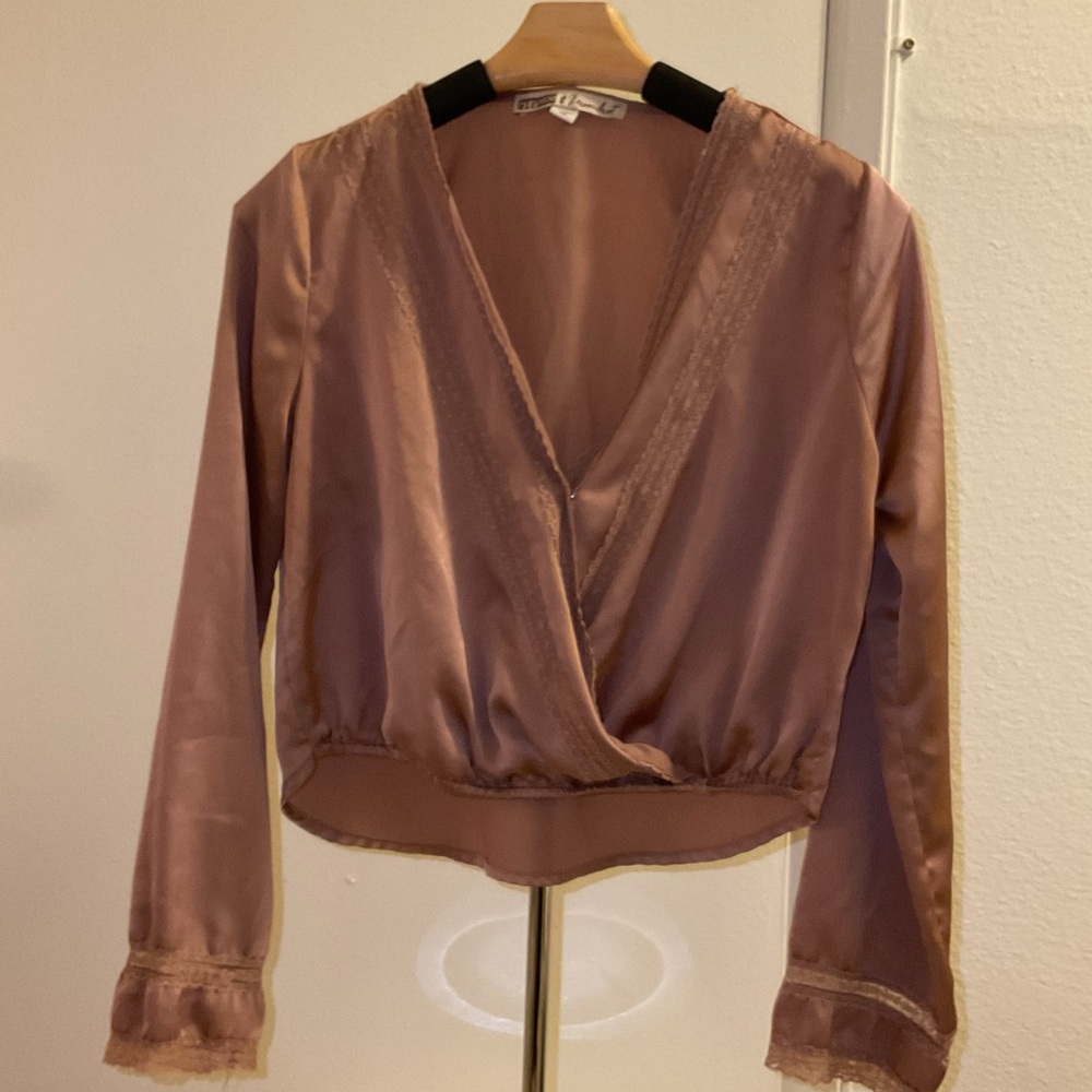Macy's Pink Long Sleeve Wrap Blouse